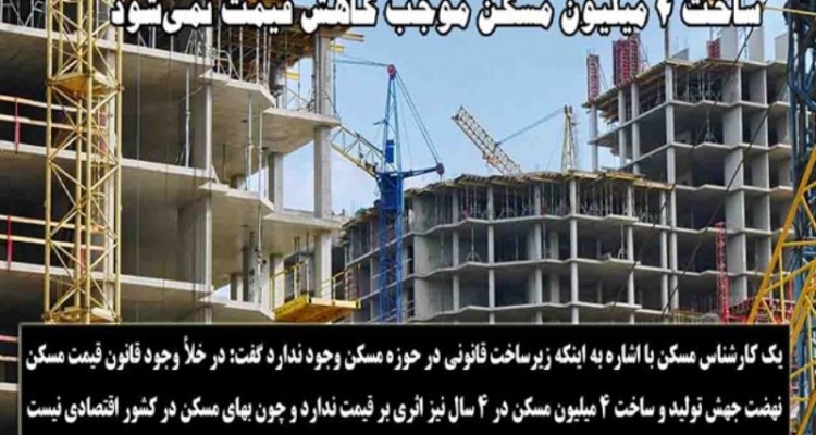 بدون ایجاد زیرساخت قانونی، ساخت ۴ میلیون مسکن موجب کاهش قیمت نمی‌شود/ بهای مسکن در کشور اقتصادی نیست