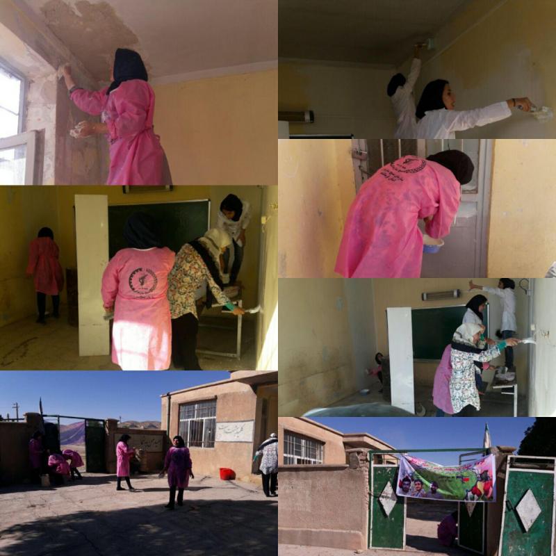 رنگ آمیزی و نقاشی دبستان روستایی در اسلام آبادغرب توسط گروه جهادی خواهران 