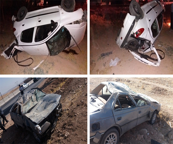 واژگونی دو خودروی پژو ٤٠٥ و 206 در محور كرمانشاه به اسلام آباد غرب + تصاویر