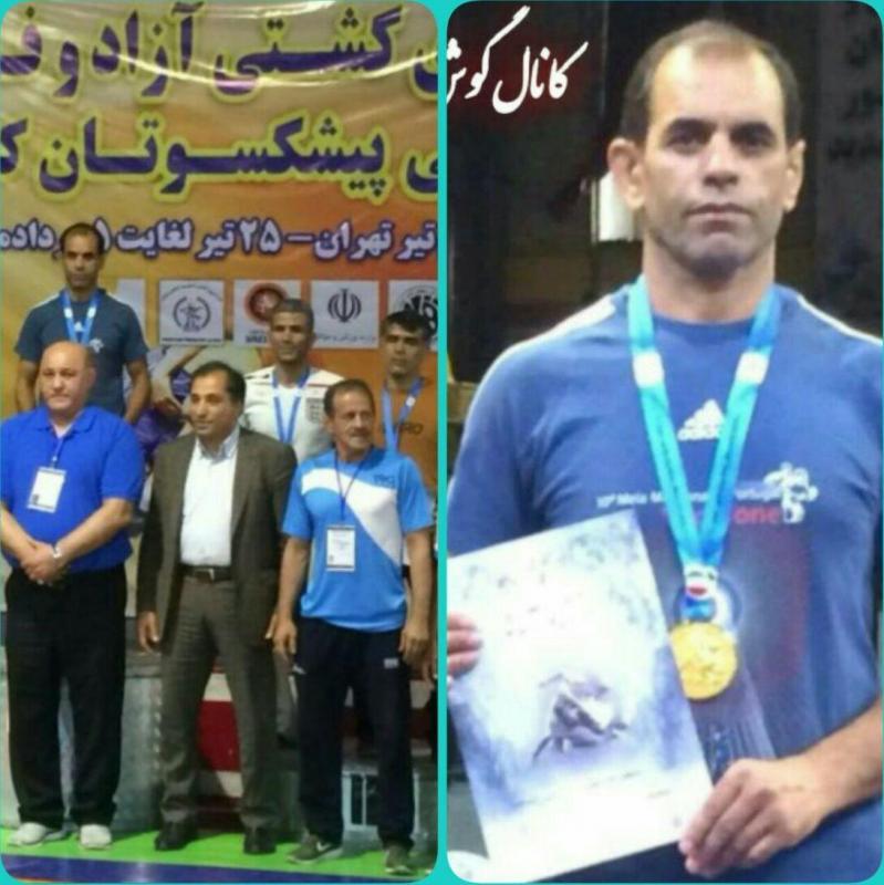 مصطفی قلعه شاهینی بر سکوی قهرمانی کشتی در رده سنی پیشکسوتان کشور ایستاد